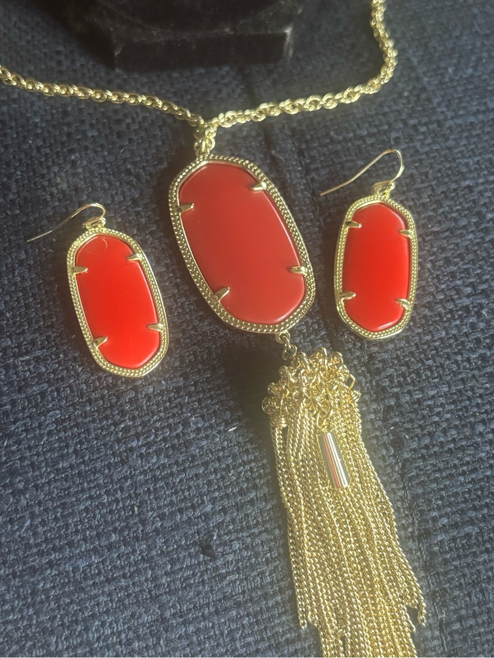 Kendra Scott Gold-Tone Necklace and Earring Set with Red Stones